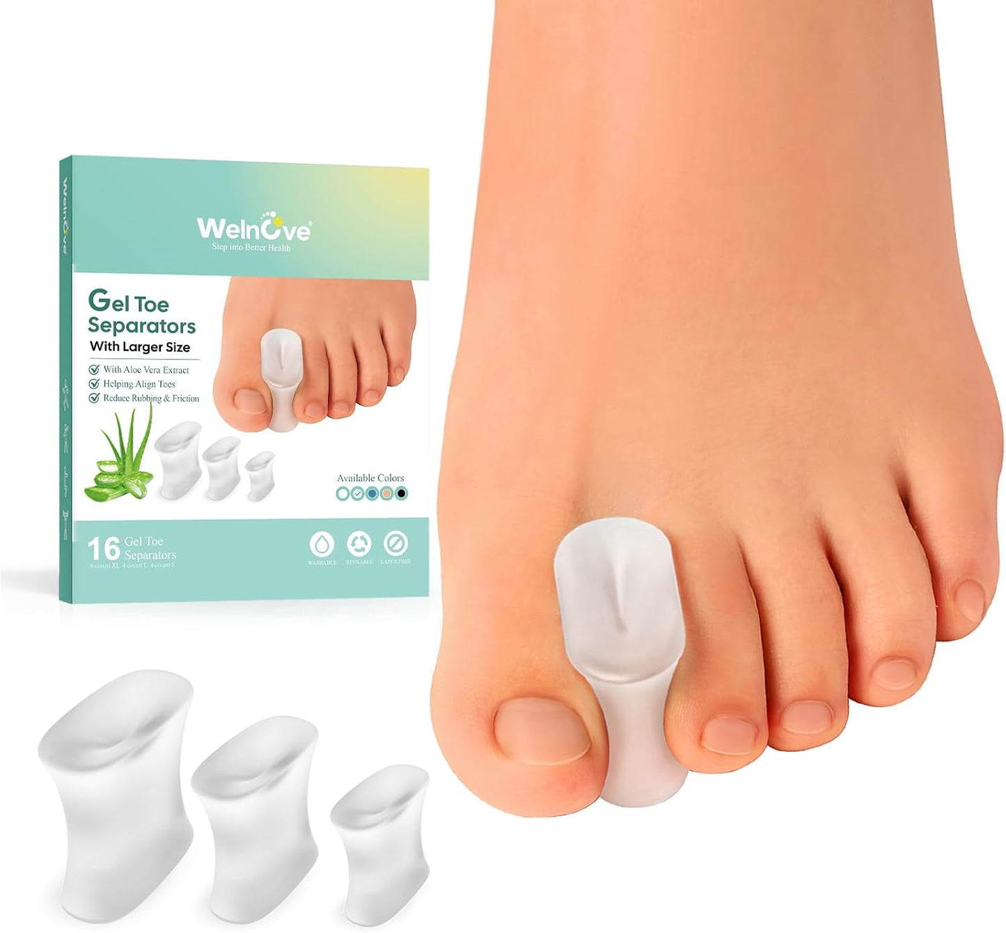 Welnove 12-Pack Gel Toe Separators – Bunion Pads – Toe Spacers for Straightening Overlapping Toes for Men and Women - Transparent