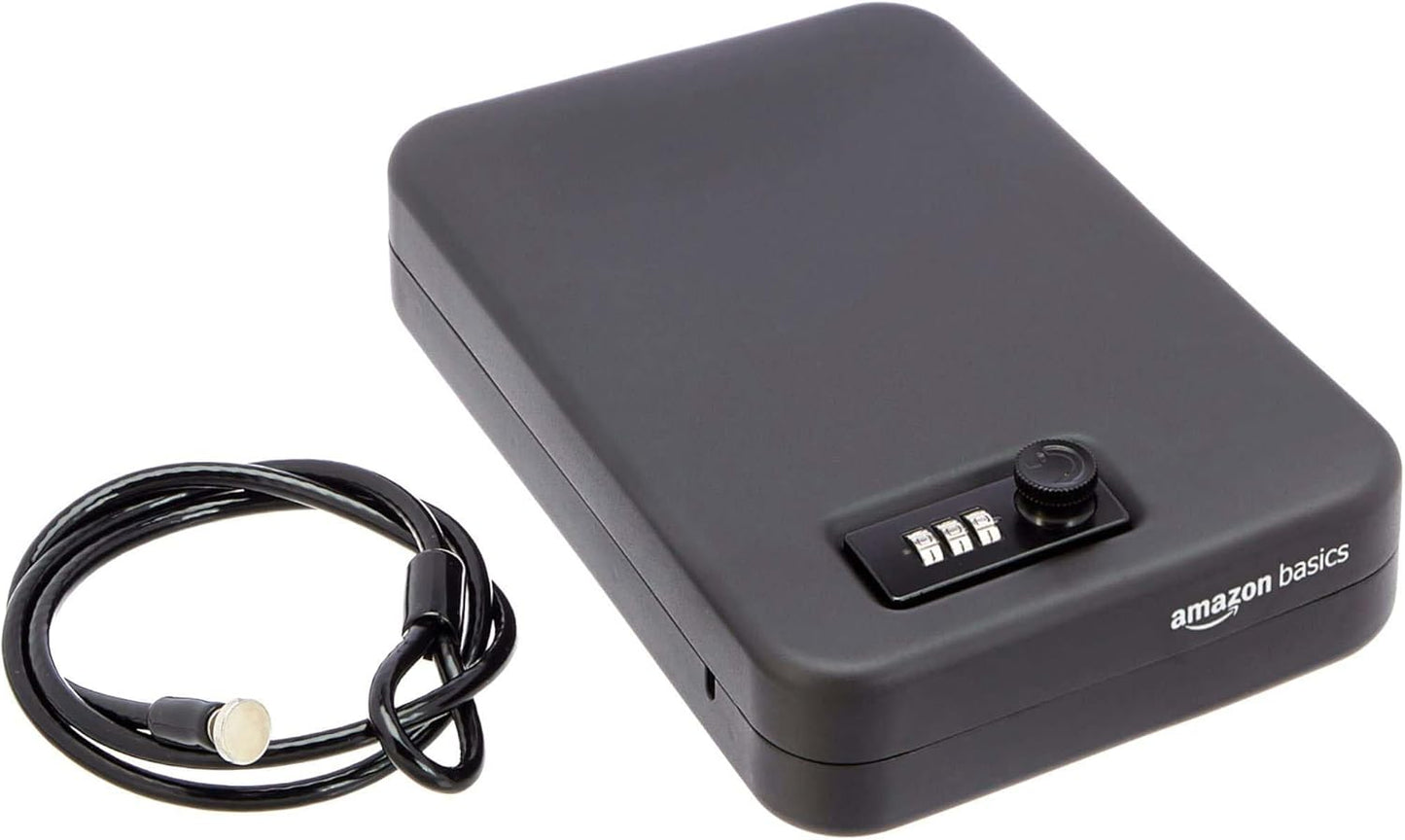Amazon Basics Portable Security Case Lock Box Safe with Combination Lock for Documents, Valuables, Personal Items, Dorm Room, Home, Large, Black