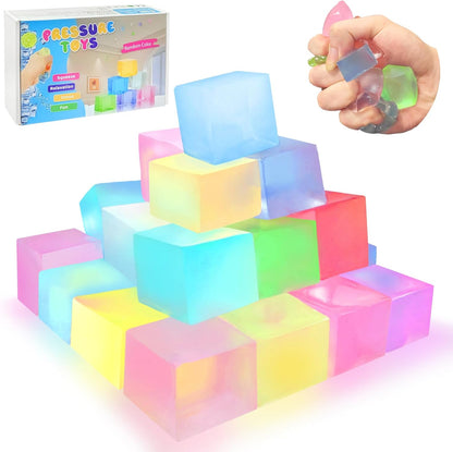 24 Pcs Fidget Stress Balls Bulk, Squeeze, Mini Ice Cube Stress Balls to Adult Birthday Easter Day Gifts Fathers Day