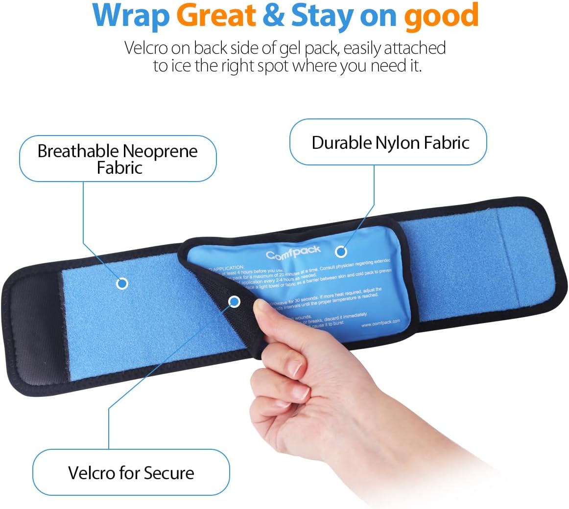 Comfpack Cold Therapy Wrap with 2 Packs for Pain Relief, Reusable Gel Ice Packs for Foot Plantar, Wrist, Ankle, Great for Sprains, Muscle Pain, Bruises, Injuries