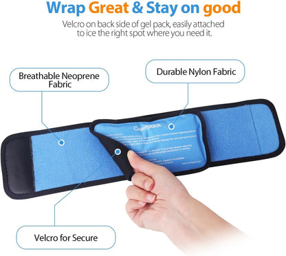 Comfpack Cold Therapy Wrap with 2 Packs for Pain Relief, Reusable Gel Ice Packs for Foot Plantar, Wrist, Ankle, Great for Sprains, Muscle Pain, Bruises, Injuries