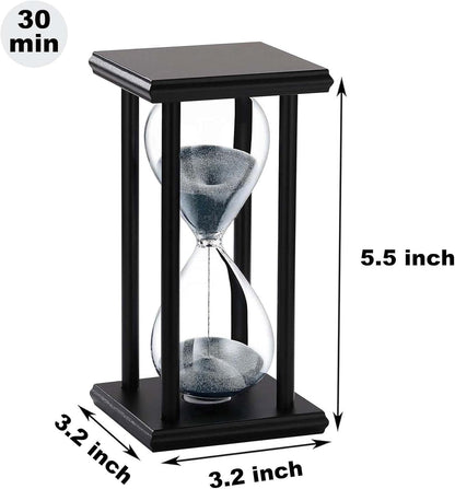 SuLiao Wood Hourglass 30 Minute, Black Wooden Stand Sand Timer Clock, Black Sand Watch 30 Min, Antiguo Reloj De Arena Half Hour, Large Unique Glass Sandglass for Home, Desk, Office Decorative