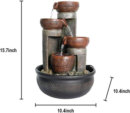 15.7''H Tabletop Water Fountain with LED Lights - Peaceful and Relaxing Water Sound - Small Desktop Waterfall Fountain for Home and Office Decoration