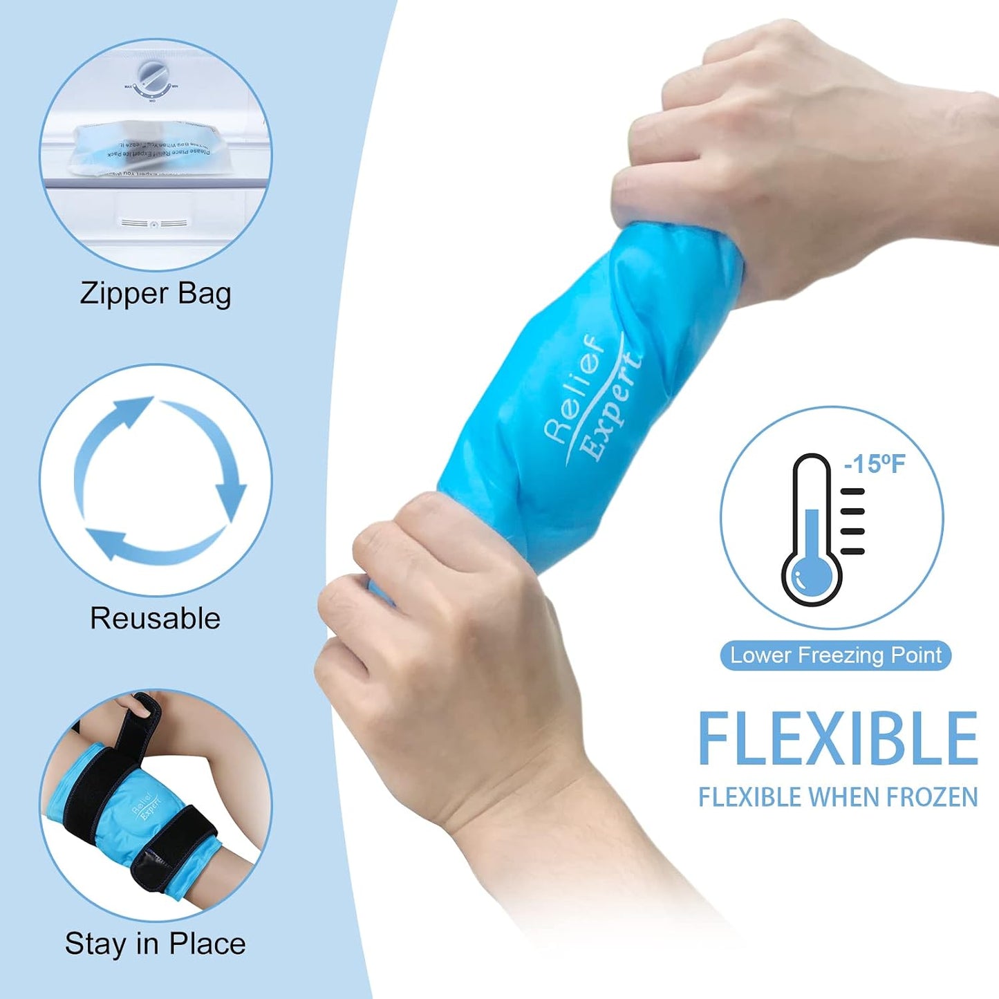 Relief Expert Knee Ice Pack Wrap Around Entire Knee, Large Ice Pack for Leg Soothing Discomfort, Reusable Ice Wraps with Cold Compress for Musclar Relaxation, Post-Workout Recovery,L