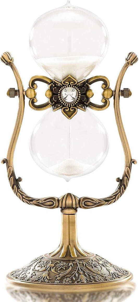 Hourglass Timer Sand Clock 60 Minutes, 360° Rotating Large Brass Vintage Sandglass Timer, Antique 1 Hour Glass Sand Watch for Decoration
