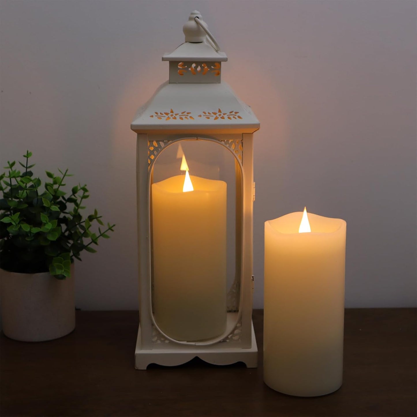 TECHLONG Flickering Flameless Candles with 3D Moving Flame, Last 1000+ Hours Battery Operated Candles with Timer, Ivory Real Wax Pillar Electric LED Candle for Wedding Christmas Party/3" x 5"