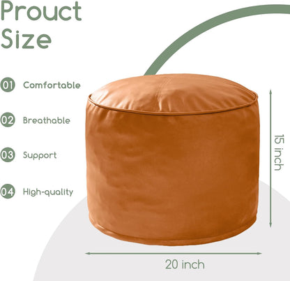 HIGOGOGO Round Stuffed Pouf Ottoman, Pu Leather Poufs with Foam Chunk Filling, Furry and Fluffy Pouf Foot Stool Storage Ottoman, 20 X 15 Floor Poufs Foot Rest for Living Room,Dark Brown