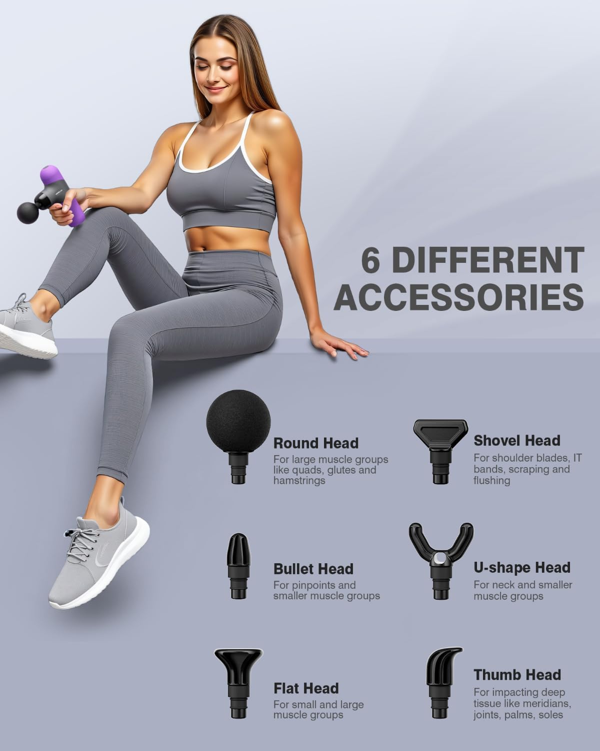 Morelax Mini Massage Gun Portable Deep Tissue Muscle Percussion Massager, Electric Handheld Sport Massager with 6 Massage Heads 4 Speed, Best Gift (Blue)