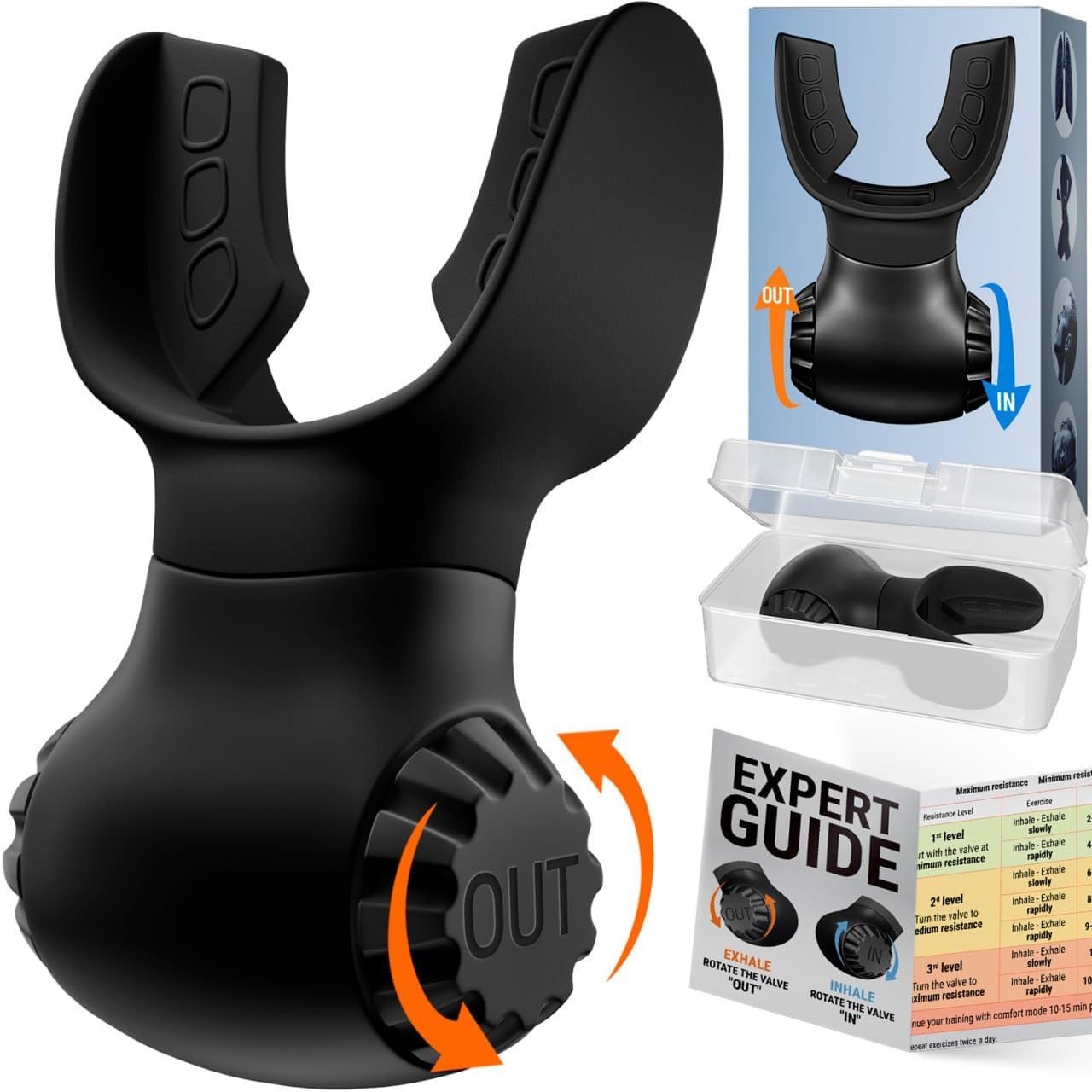 Lung Trainer - Dual-Resistance Breathing Exerciser - High-Quality Silicone - Workout Program Included - Portable