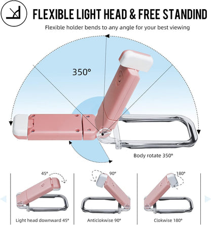 EGWASER Book Reading Light, Portable USB Rechargeable LED Clip on Book Lights for Reading in Bed, 3 Brightness Adjustable Dimmable Bookmark Light for Eye-Protection, Reading Lamp (White)