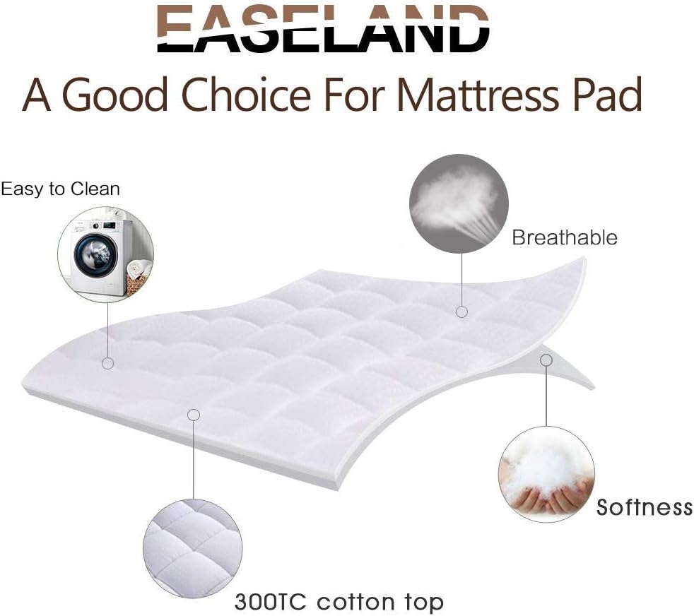 EASELAND Queen Size Mattress Pad Pillow Top Mattress Cover Quilted Fitted Mattress Protector Cotton Top Stretches up 8-21" Deep Pocket Cooling Mattress Topper (60x80 inch, White)