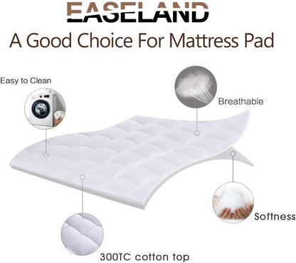 EASELAND Queen Size Mattress Pad Pillow Top Mattress Cover Quilted Fitted Mattress Protector Cotton Top Stretches up 8-21" Deep Pocket Cooling Mattress Topper (60x80 inch, White)