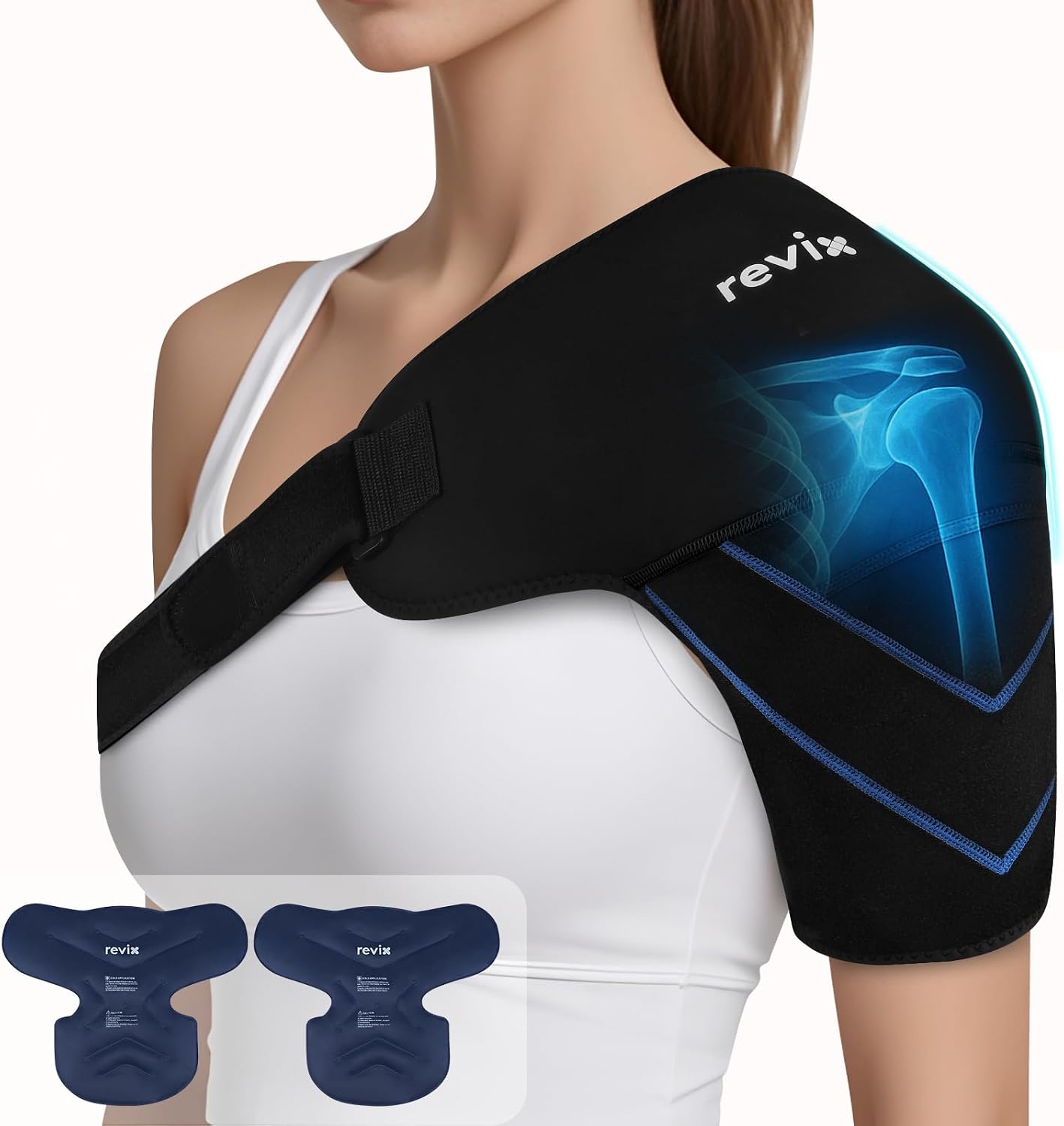 REVIX Large Shoulder Ice Pack Wrap, 2 Gel Packs+1 Shoulder Brace for Rotator Cuff and Arm, Reusable Gel Cold Therapy Wrap for Discomfort Relief & Muscle Relaxation, Easy to Wear & Remove