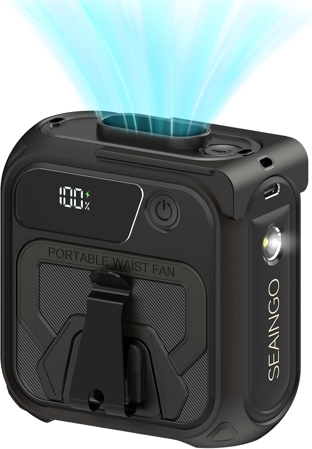 SEAINGO Portable Waist Fan Rechargeable – 10000mAh, 42 ft/s Max, 5 Speeds 16000RPM, Personal Cooling Wearable Clip Body Belt Shirt Fans, Hanging Neck Fan with Light