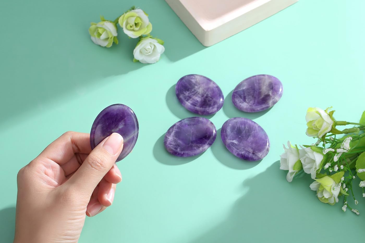 Worry Stone Crystals and Healing Stones Anxiety Fidgets Natural Meditation Accessories 7 Chakra Thumb Sensory Mental Health Depression Stress Anxiety Relief Items Mother's Day Gifts for Women