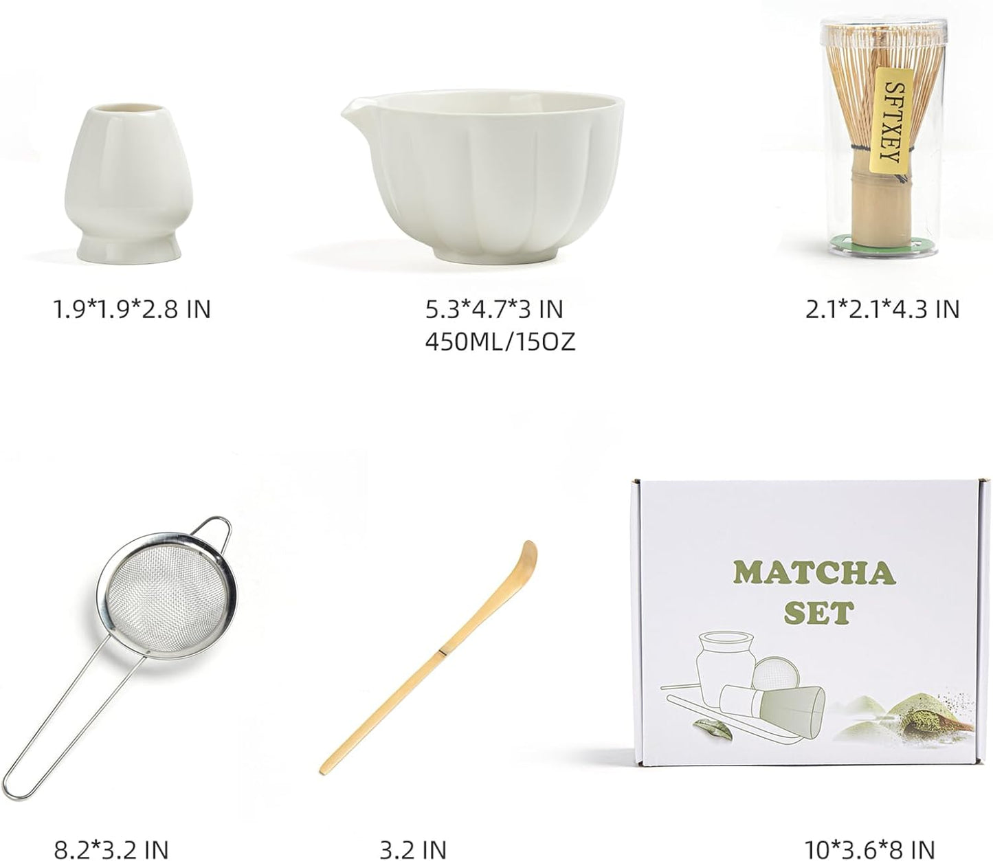 Matcha Whisk Set, Matcha Set Includes Ceramic Matcha Bowl, Bamboo Whisk, Scoop, Chasen Holder, Sifter, 5 Pcs Perfect Matcha Kit for Matcha Lover (Mottled Green)