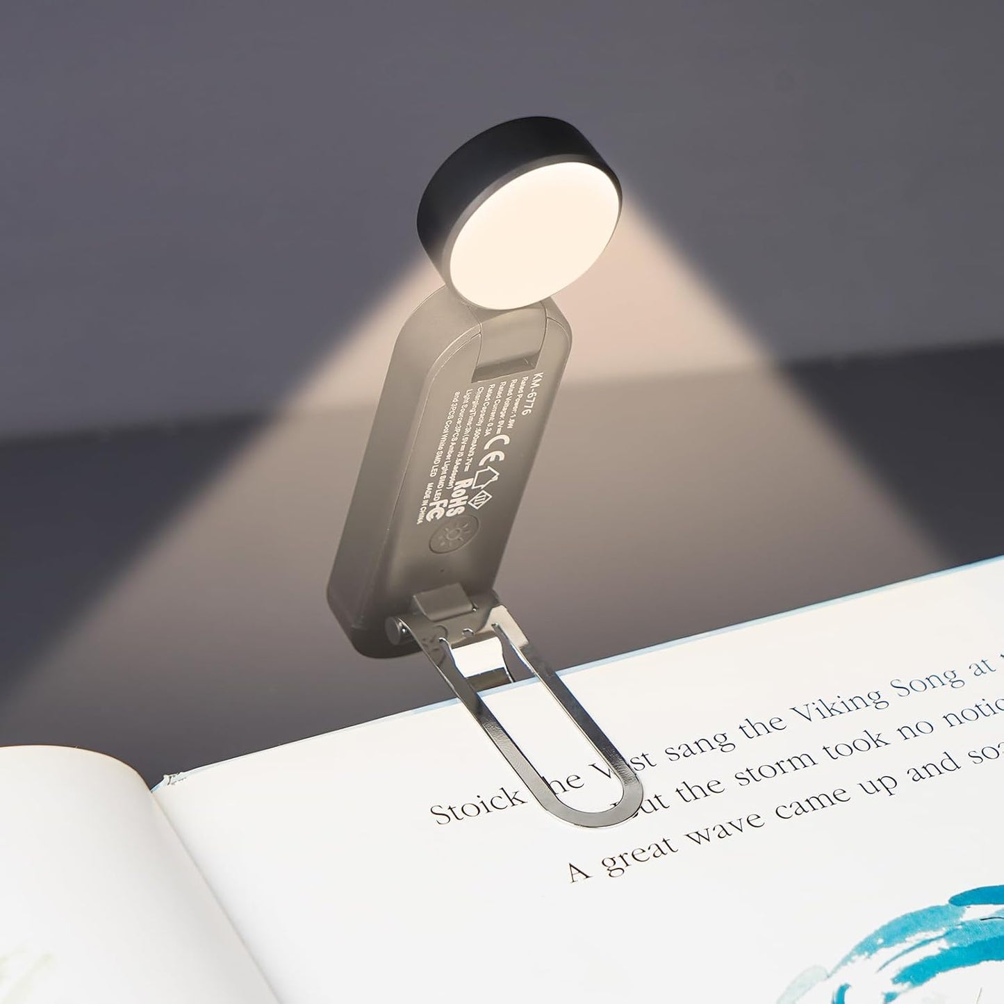 VAVOFO USB Rechargeable Book Light, Blue Light Blocking, Amber Clip-On Bookmark Shaped Reading Light, Eye Care 6 LEDs With 9 Lighting Modes for Bookworms (Grey)