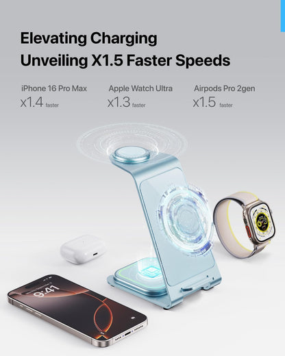 Intoval Aluminum 3 in 1 Wireless Charging Station for iPhone 17 16 15 14 13 12 11 Pro Max XR, Wireless Charger for Apple Watch 11 10 9 8 7 Ultra SE 3 2, Phone Charger for AirPods 4 Pro 2 3 (Grey)