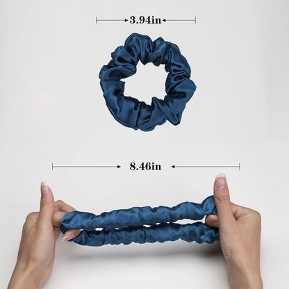 Silk Scrunchies for Hair 100% Mulberry Silk Hair Ties 3 Pack(Black, Navy Blue, Emerald)