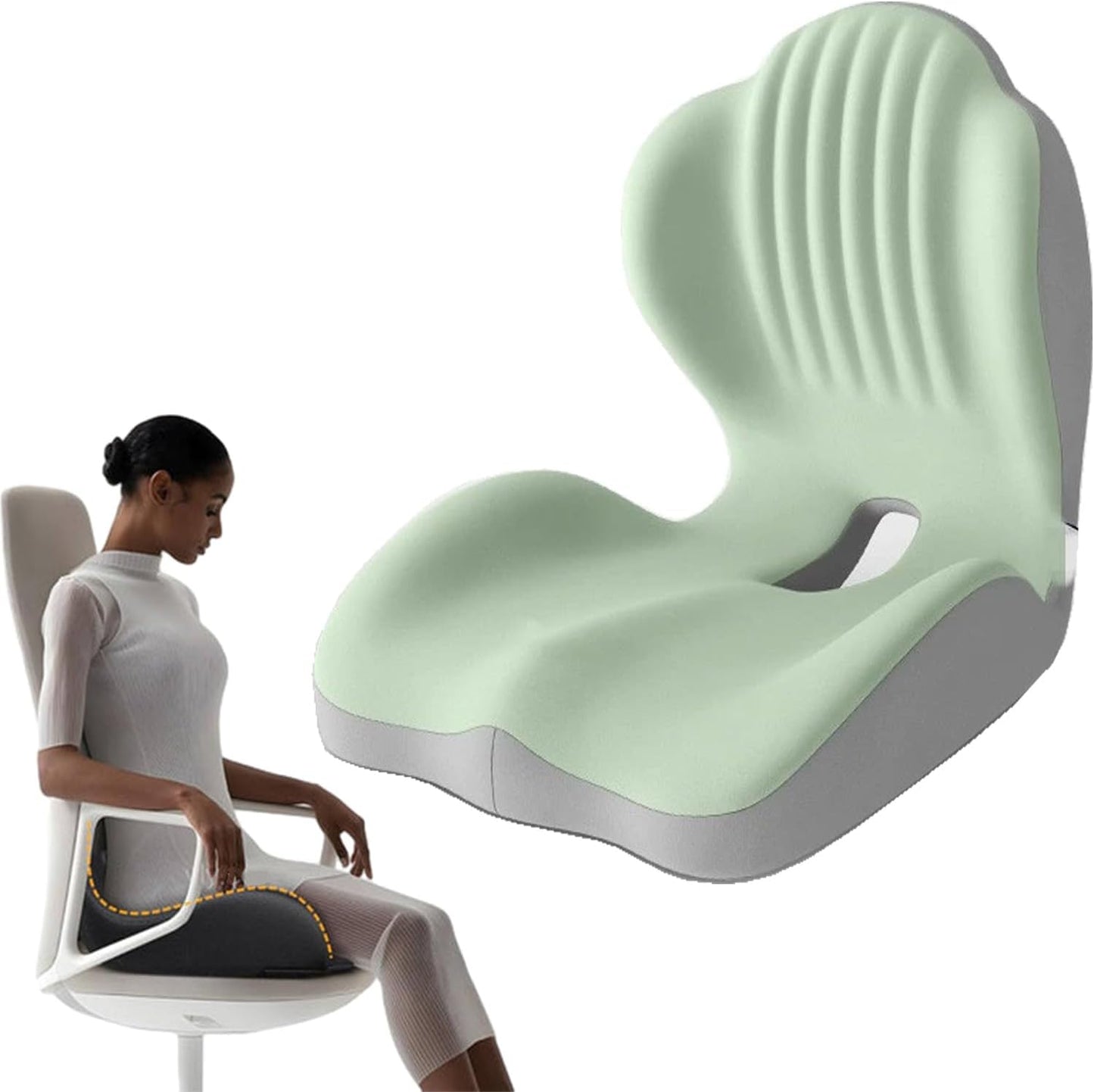 Posture and Seat Cushion, 2025 Upgrade Memory Foam L-Shaped Integrated Seat Cushions, Posture Corrector Seat Cushion for Lower Back Tailbone Protection, Lumbar Support (Black)