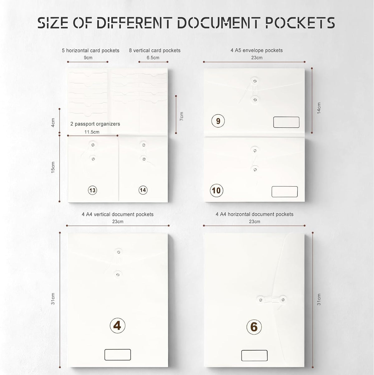 JOYCE Important Document Organizer 14 Expanding Pockets,Brown