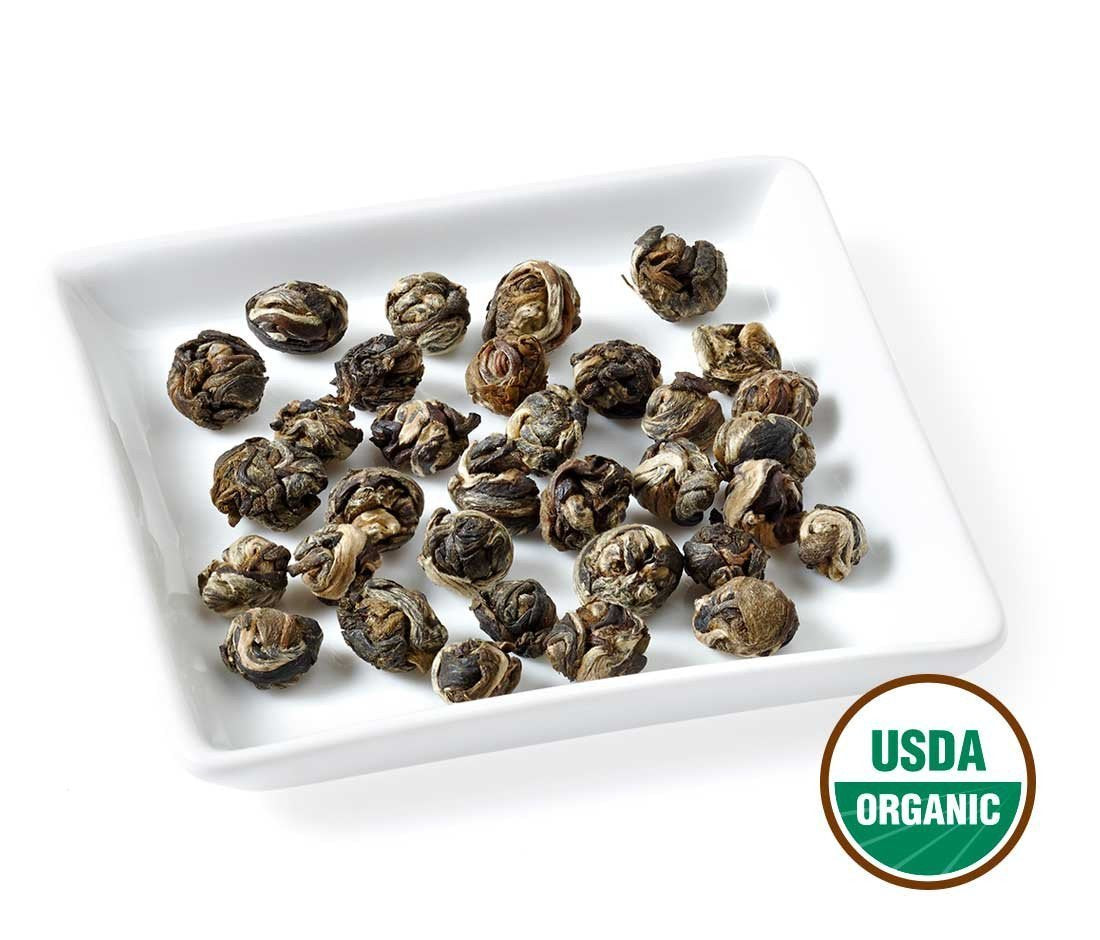 Golden Moon Tea Organic Jasmine Pearls Green Tea - Loose Leaf Dragon Pearls, Premium Grade, Non GMO - Half Pound (96 Servings)