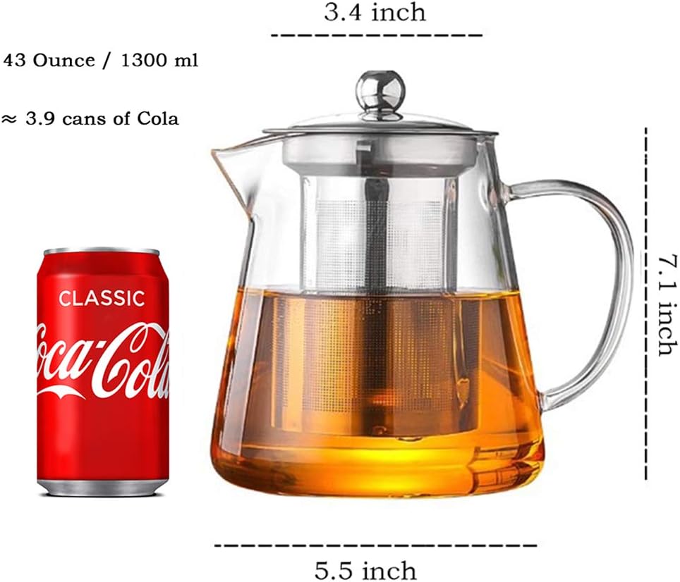 TMOST Glass Teapot with Infuser Tea Pot 950ml/32oz Tea Kettle Stovetop Safe Blooming and Loose Leaf Tea Maker Set (32oz/ 950ml)