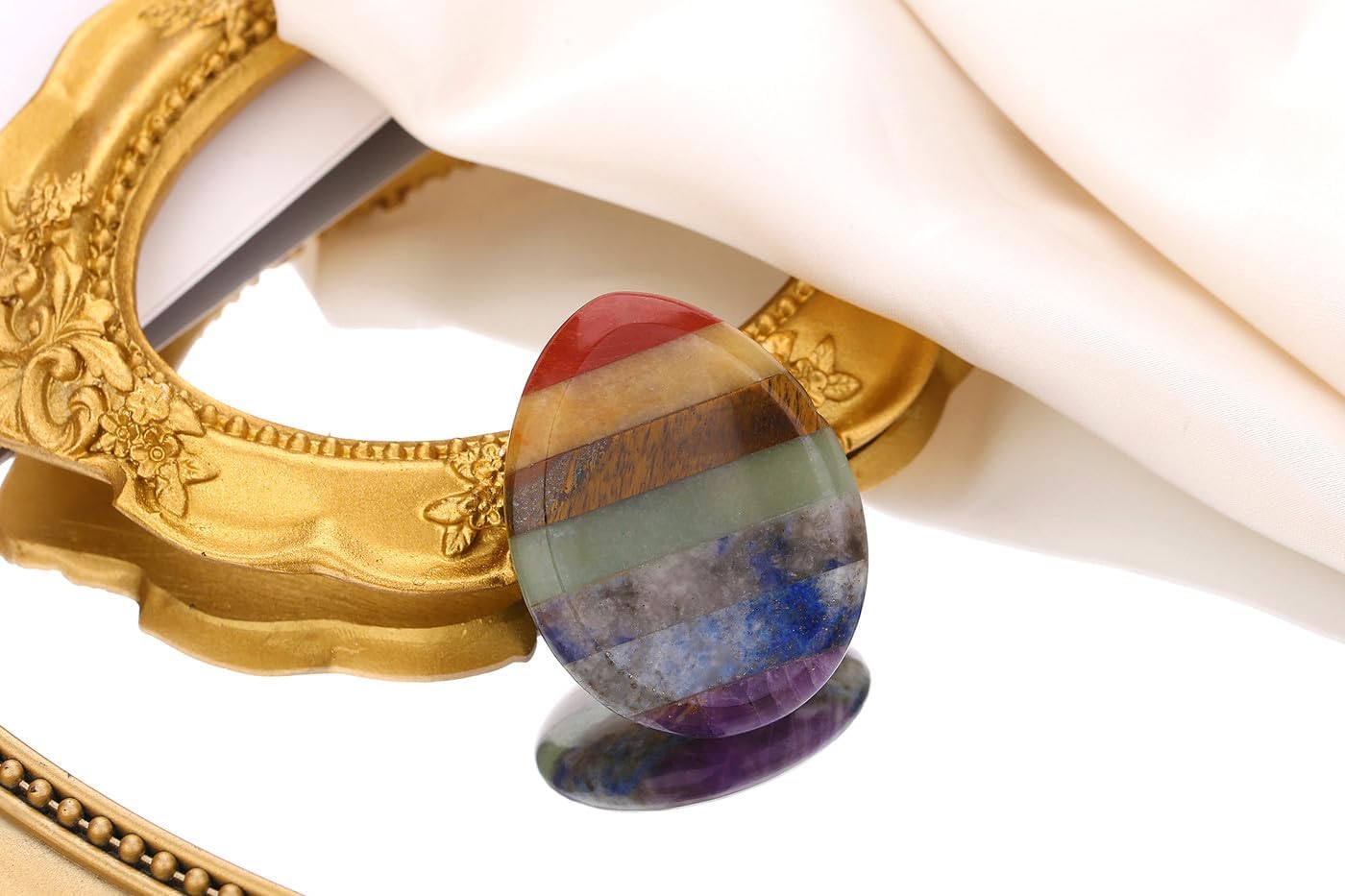 2PCS Worry Stone for Anxiety Tigers Eye Amethyst Healing Crystals Hand Thumb Stones Pocket Gemstones Meditation Accessories Oval Crystal Natural Relax Palm Stone Anxiety Relief Items Stocking Stuffers