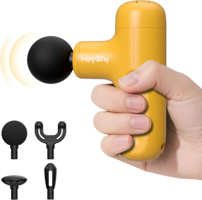 HEYCHY Super Mini Massage Gun Deep Tissue, Handheld Muscle Massager with 4 Heads, Percussion Travel Size Massager Gun FSA Eligible for Men Women Back Relief, Quiet for Home, Gym, Office, HSA, Black