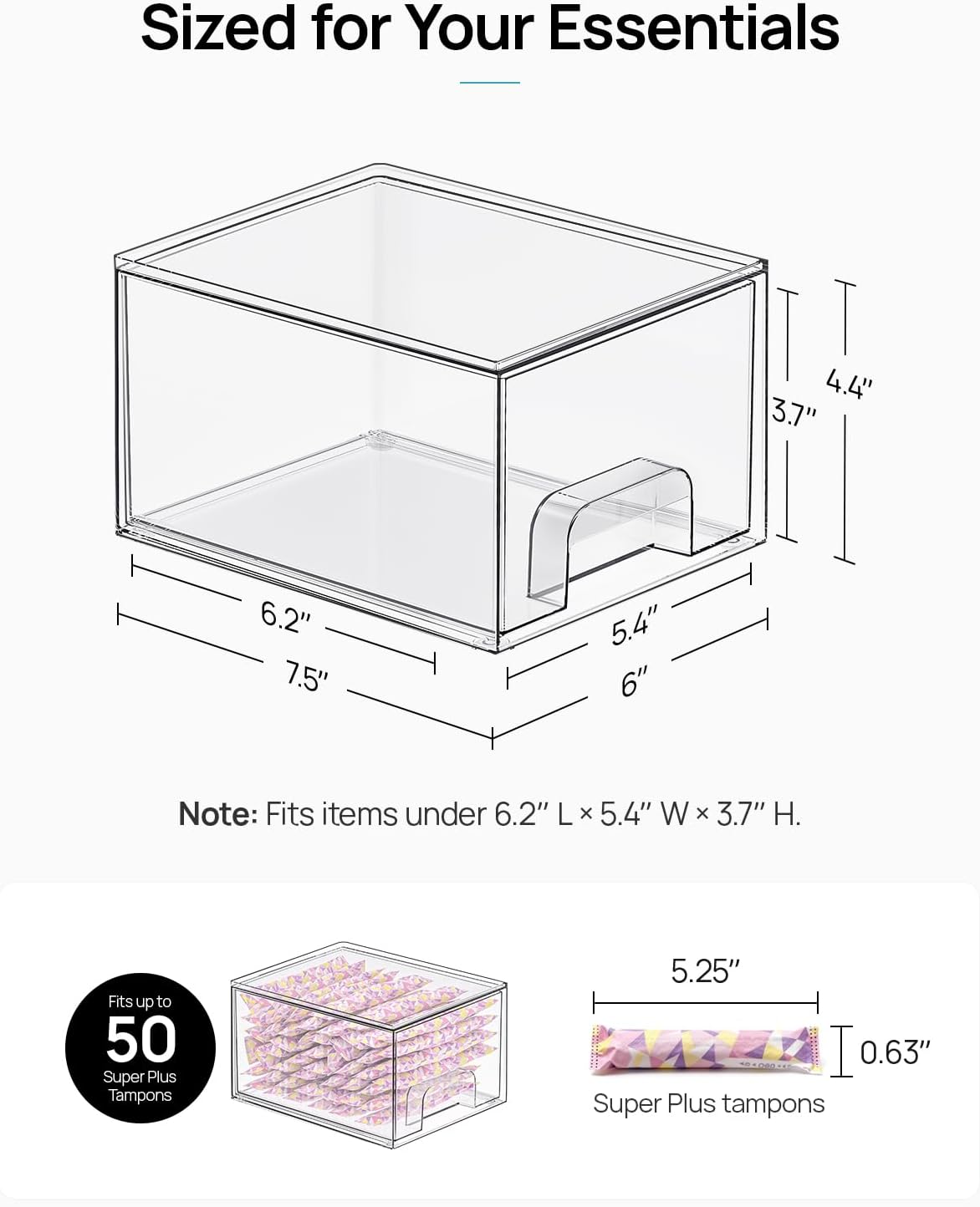 Vtopmart 4 Pack Small Clear Stackable Storage Drawers,Acrylic Bathroom Makeup Organizer,Plastic Storage Bins for Vanity, Undersink, Kitchen Cabinets, Pantry, Home Organization