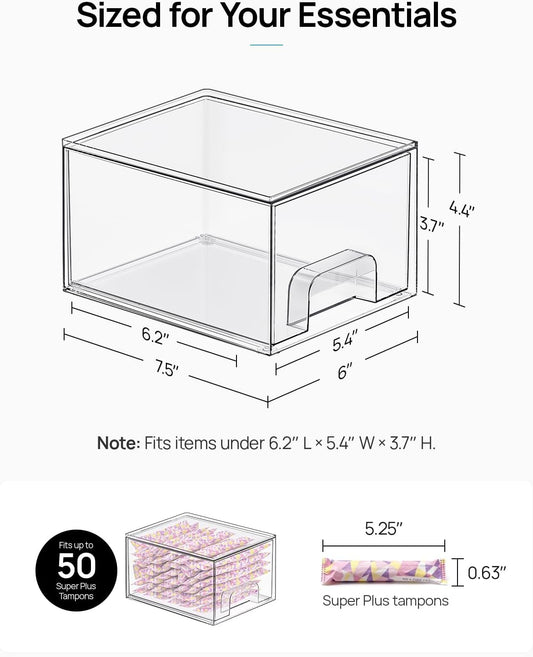Vtopmart 4 Pack Small Clear Stackable Storage Drawers,Acrylic Bathroom Makeup Organizer,Plastic Storage Bins for Vanity, Undersink, Kitchen Cabinets, Pantry, Home Organization