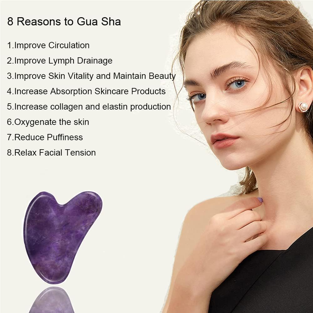 Gua Sha, Jade Stone Gua Sha Massage Tool, Guasha Tool for Face and Body Skin Massage. Gua Sha Set for Toxins Prevents Wrinkles for SPA Acupuncture, Therapy Trigger Point Treatment.