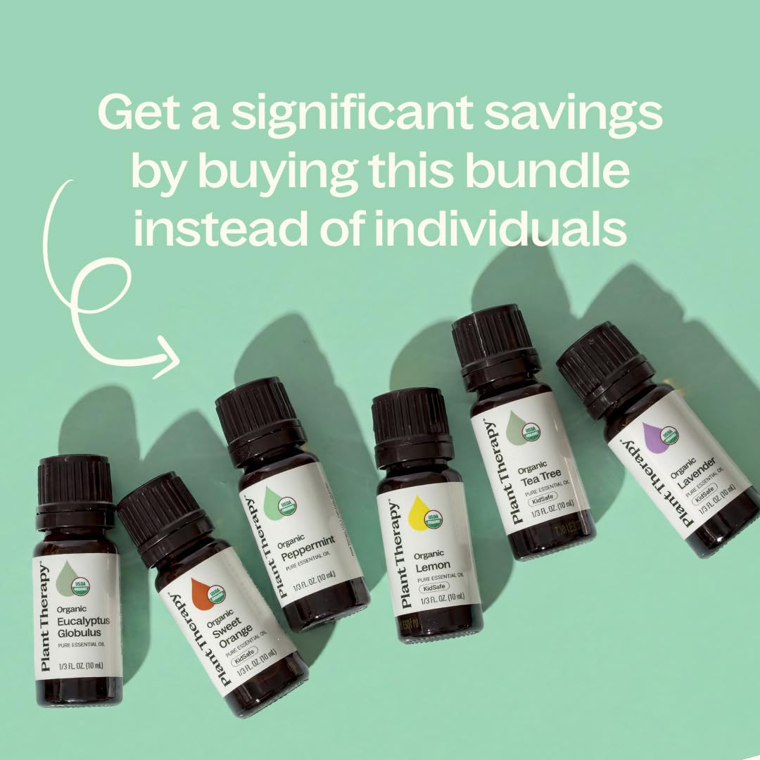 Plant Therapy Top 6 USDA Organic Essential Oil Set for Diffusion & Topical