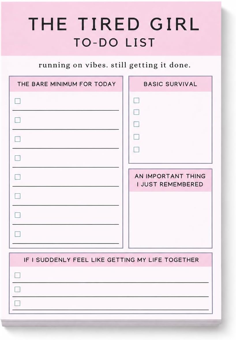 Pink Palm Co. Cute To Do List Notepad, 6x9 Daily Checklist Pad, Aesthetic Productivity Memo Pad, Tear Off Writing Pad for Tasks, Errands & Reminders (The Tired Girl)