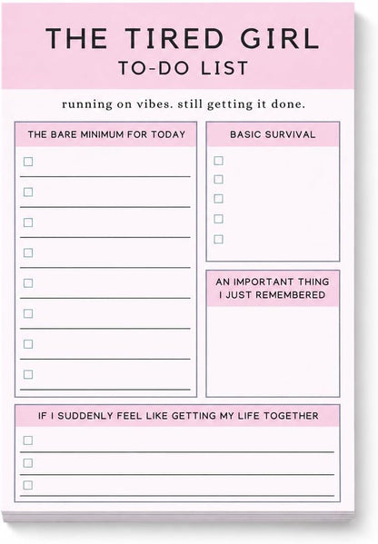 Pink Palm Co. Cute To Do List Notepad, 6x9 Daily Checklist Pad, Aesthetic Productivity Memo Pad, Tear Off Writing Pad for Tasks, Errands & Reminders (The Tired Girl)