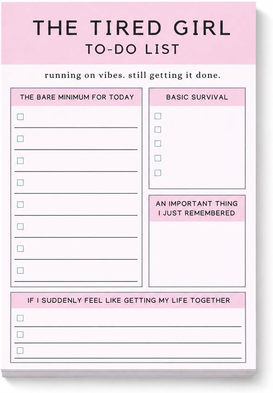 Pink Palm Co. Cute To Do List Notepad, 6x9 Daily Checklist Pad, Aesthetic Productivity Memo Pad, Tear Off Writing Pad for Tasks, Errands & Reminders (The Tired Girl)