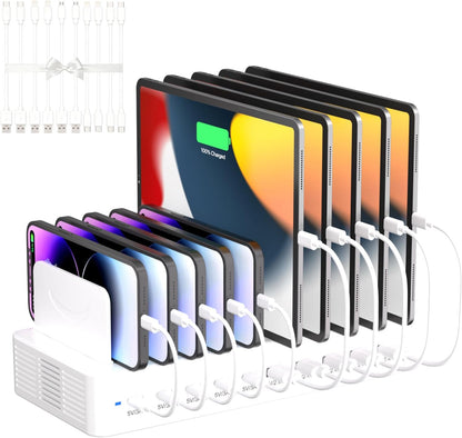 100W Charging Station for Multiple Devices, 10-Port USB Fast Charger, Black