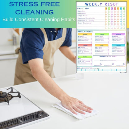 ADHD Cleaning Planner for Adults – Magnetic Dry Erase Board Daily, Weekly Adhd Cleaning Schedule & Checklist – Household Chores Organizer (9 x 13 inch) (Weekly)