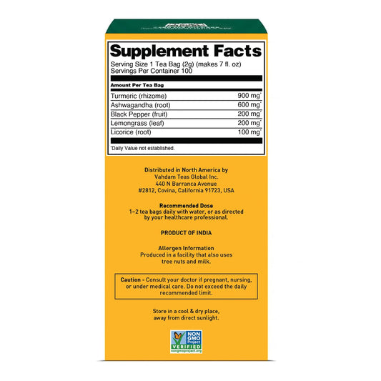 VAHDAM Turmeric Ashwagandha Tea(100 Pyramid Teabag)Caffeine Free Herbal Tea