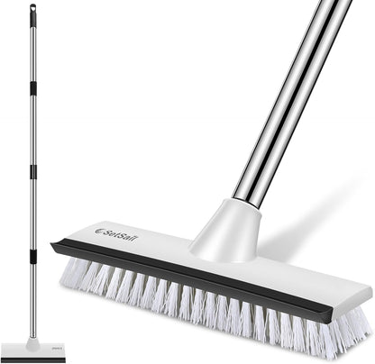 SetSail Floor Scrub Brush with 51-Inch Long Adjustable Handle 2 in 1 Scrape Brush Stiff Bristle Floor Scrubber for Cleaning Shower Bathroom Garage Kitchen Wall Deck Tub Tile