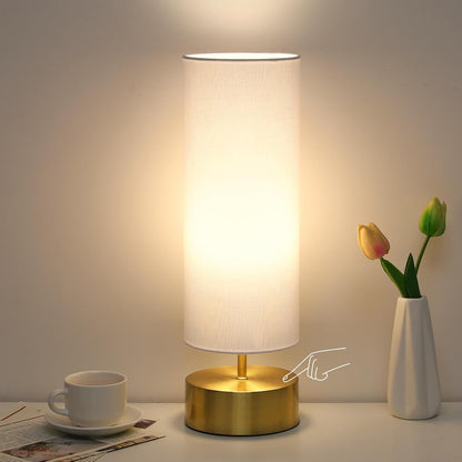 Touch Table Lamp, 3-Way Dimmable Modern Minimalist Accent Bedside Lamp with Cylinder Fabric Shade, Night Light Nightstand Desk Lamp for Bedroom Living Room Kitchen, 9W LED Bulb Included