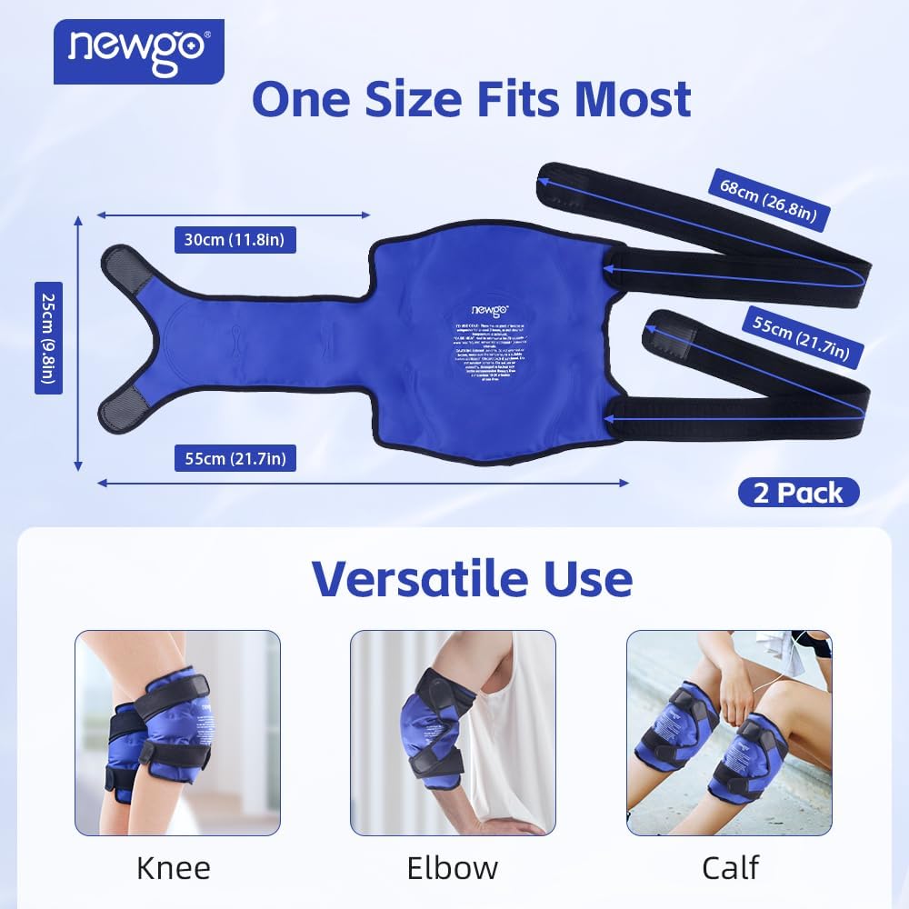 NEWGO Knee Ice Pack Wrap, Ice Pack for Knees Cold Compression Therapy for Knee Replacement Surgery, Arthritis Pain, ACL, Swelling, Sports Injuries (21.7" x 9.8") - Blue
