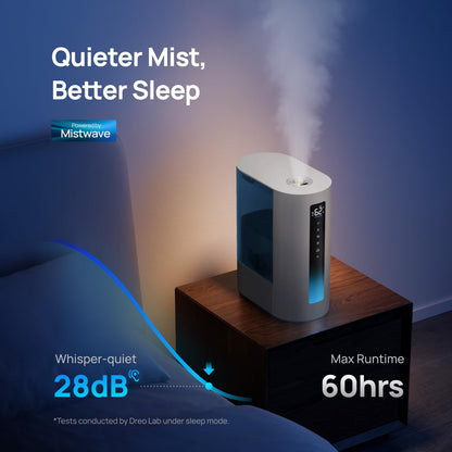 DREO 6L Smart Warm & Cool Mist Humidifiers for Bedroom HM713S | 60-Hour Quiet Runtime for Large Room, 500ML/HR Output, Smart Humidity Sensor, Indicator Light, Works with Alexa & Google