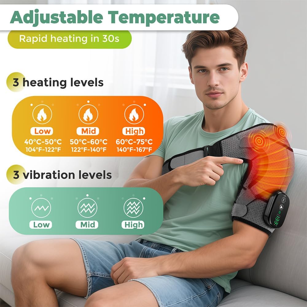 Shoulder Heating Pad with Massage, FSA Eligible Items List, Shoulders Massager for Pain Relief, Left Right Heated Shoulder Wrap for Rotator Cuff & Shoulder Brace Support, HSA Approved Products Only