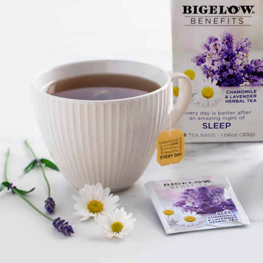 Bigelow Tea Benefits Sleep Chamomile Lavender Herbal Tea, 18 Count