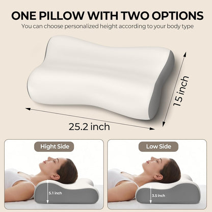 Cervical Neck Pillow for Pain Relief, Contour Memory Foam Pillows for Sleeping, Ergonomic Pillow Orthopedic Cooling Pillow Bed Pillow Neck Support for Side Back Stomach Sleepers(White&Blue)