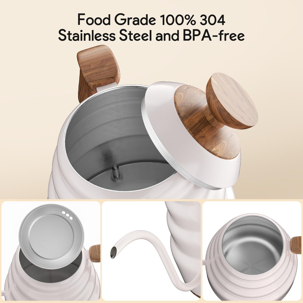 Electric Gooseneck Kettle, 30oz/0.9L Intelligent Temperature Control, Quick Heating, 304 Stainless Steel for Pour Over Coffee, Brew Tea, Boil Hot Water, 1000W （Black）