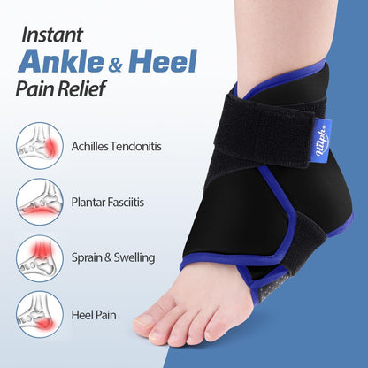 Hilph Ankle Heel Ice Pack Wrap for Swelling & Achilles Tendonitis, Reusable Ice & Compression Therapy Flexible Foot Gel Ice Pack Wrap for Ankle Sprain & Plantar Fasciitis Pain Relief (Blue, 1 Pack)