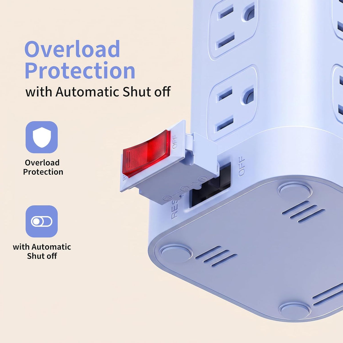 Extension Cord with Multiple Outlets, SMALLRT Power Strip Tower, Outlet Extender with 12 AC Outlets 4 USB, 6.5FT Extension Cord for Home Dorm Room, Office Supplies,Overload Protection
