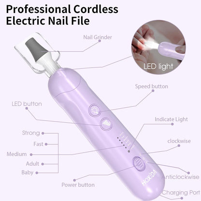 Hoxida Manicure Pedicure Kit, Professional Nail Grinder for Senior Thick Toenail, Cordless Electric Nail File, 5 Speeds Pedicure Tools for feet Callus Remover, Nail Drill for Women Hand Feet Care